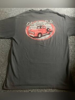 Old Guys Rule- Short-Sleeve Tee in Dark Gray with Vintage Red Truck Graphic